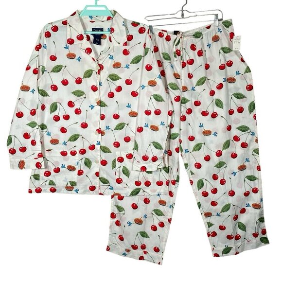 Nick & Nora Sleepwear Pajama Set Size XXL Womens Cherry Pie Blue